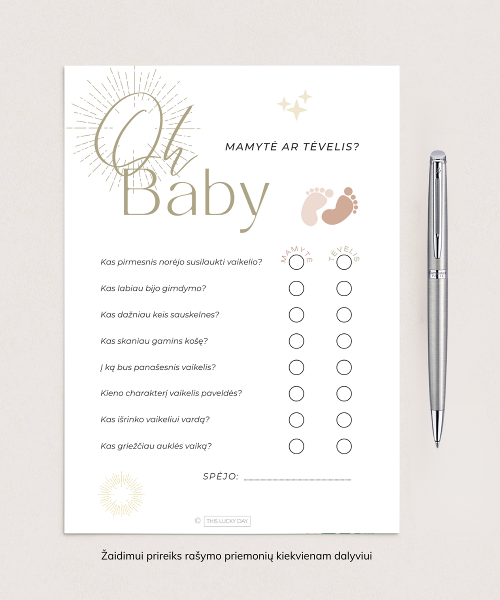Kūdikio sutiktuvių žaidimų rinkinys "OH BABY", PDF, 4 vnt.