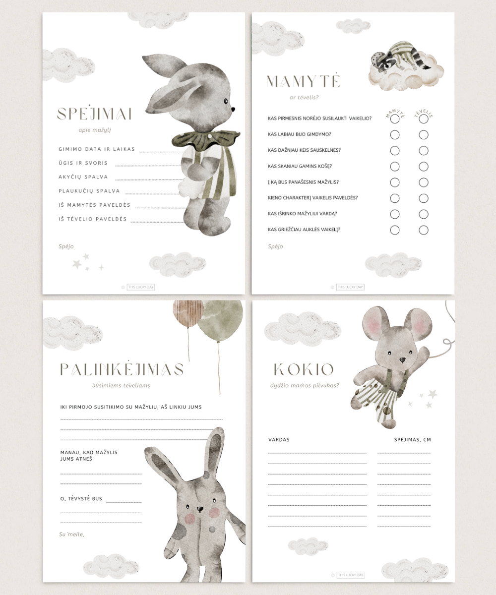Kūdikio sutiktuvių žaidimų rinkinys mažyliui(-ei), PDF, 4 vnt.