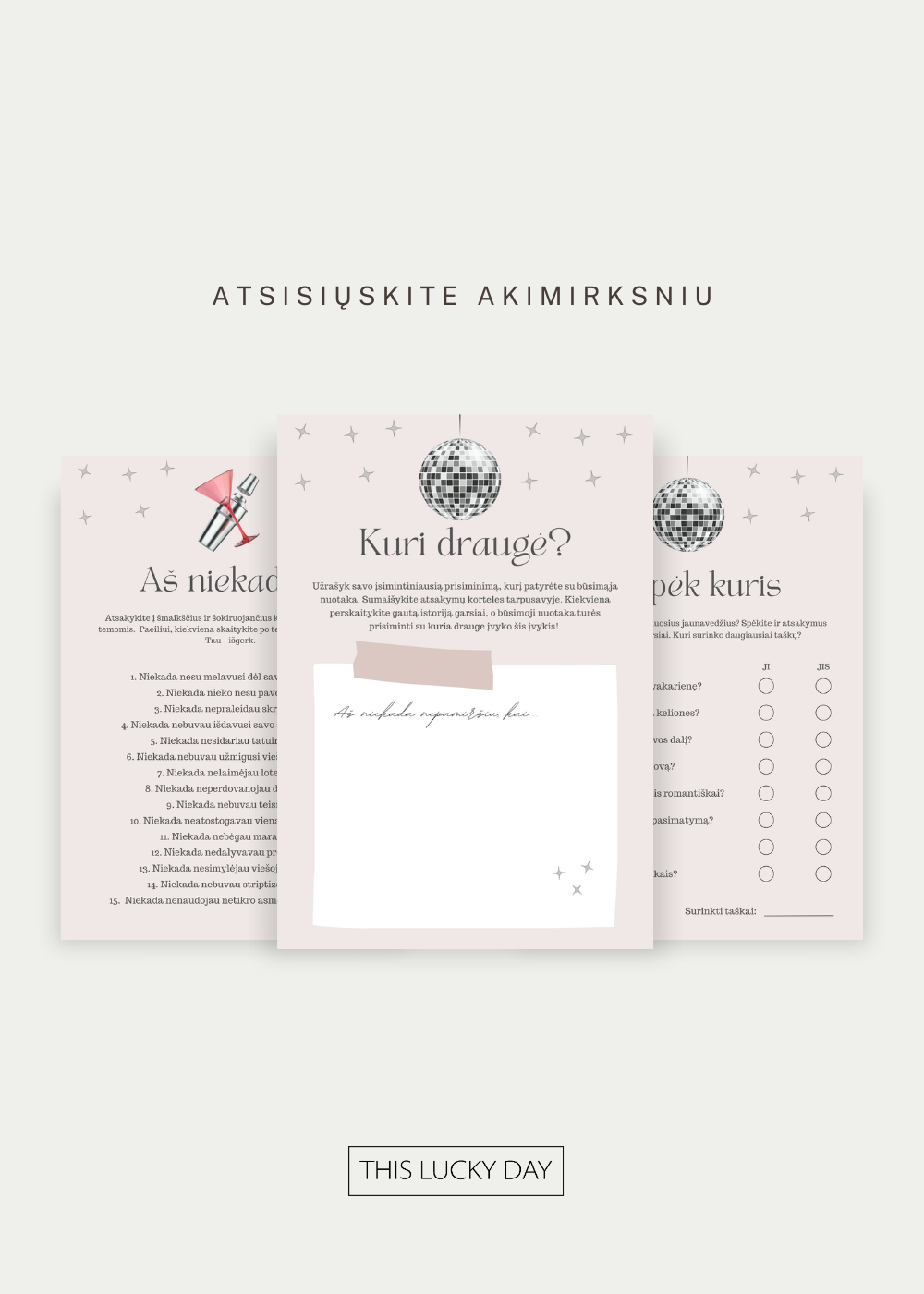 Žaidimų kortelės mergvakariui PDF