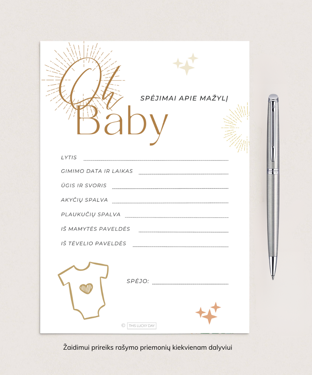 Kūdikio sutiktuvių žaidimų rinkinys "OH BABY", PDF, 4 vnt.