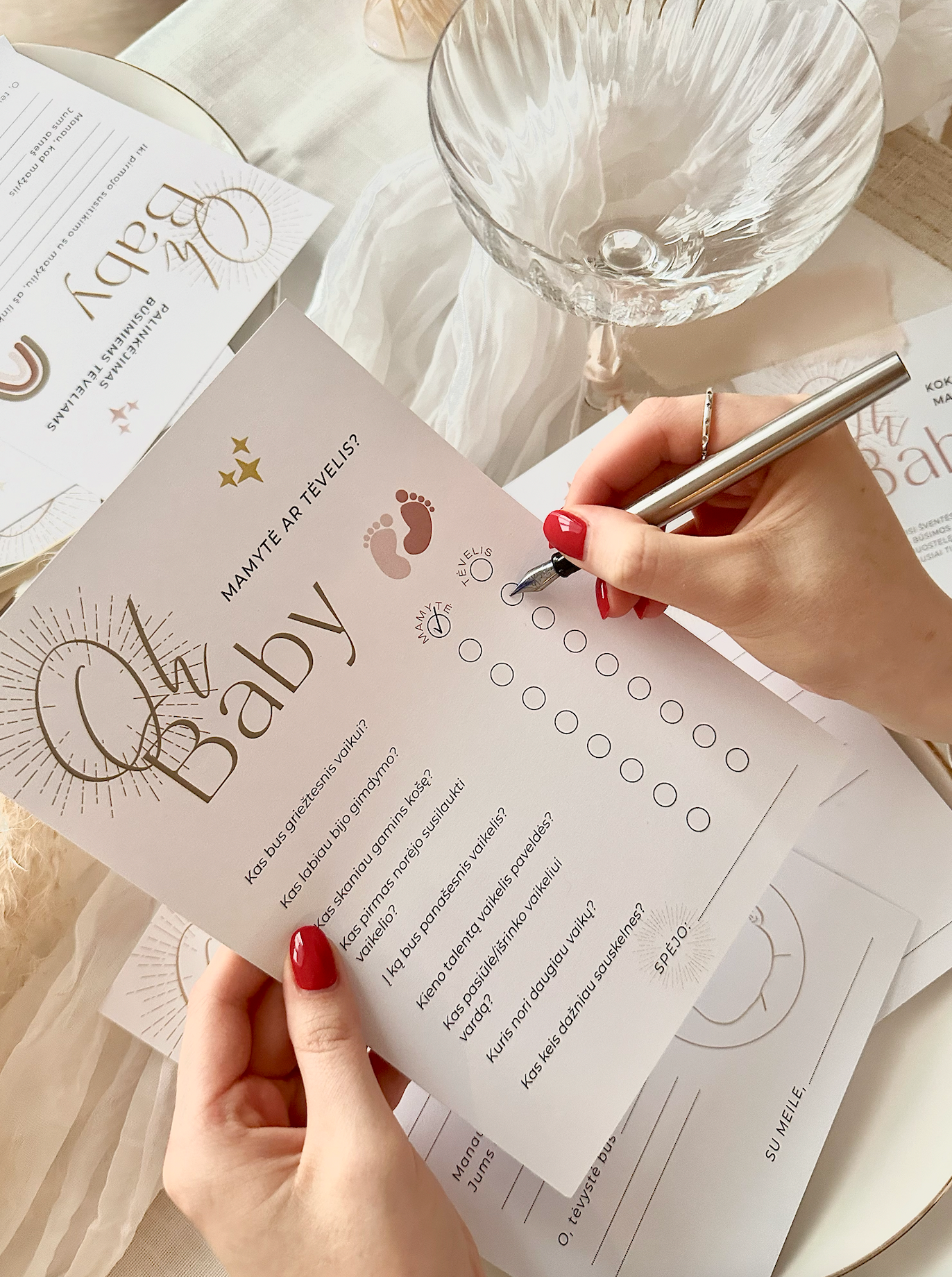 3 žaidimų rinkinys Baby Shower (kūdikio sutiktuvių) šventei OH BABY!
