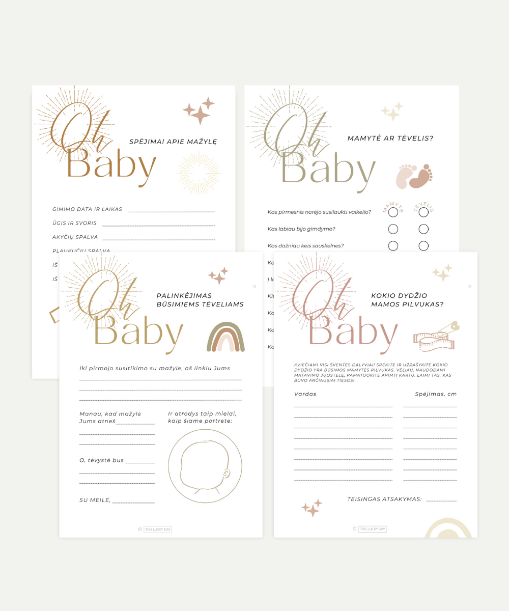 Kūdikio sutiktuvių žaidimų rinkinys "OH BABY", PDF, 4 vnt.