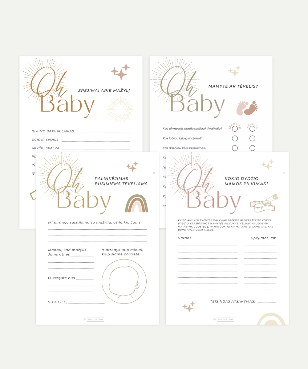 Kūdikio sutiktuvių žaidimų rinkinys "OH BABY", PDF, 4 vnt.