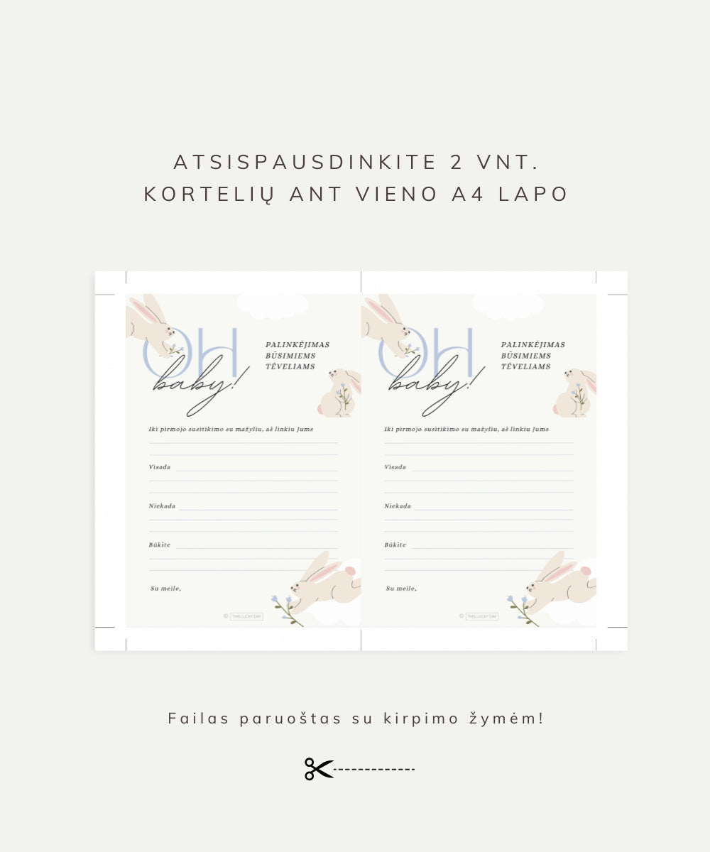 Kūdikio sutiktuvių žaidimų rinkinys "BABY BUNNY BLUE", PDF, 4 vnt.
