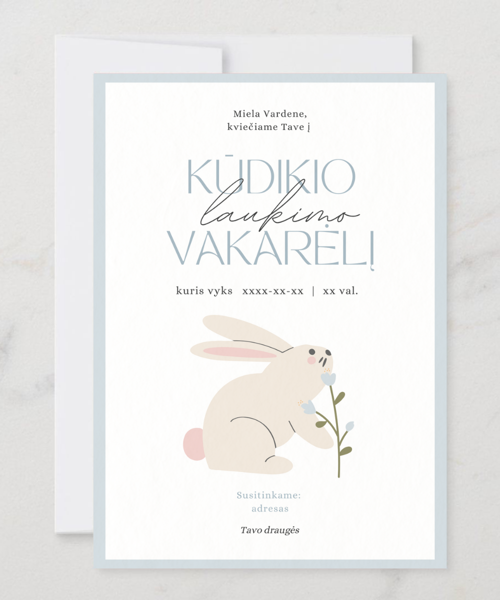 PDF kvietimas į Baby Shower BABY BUNNY BLUE