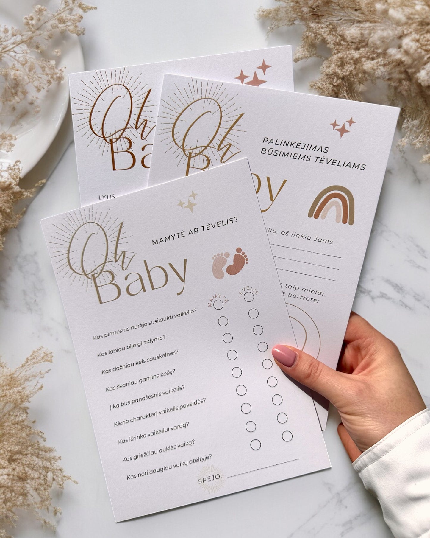 baby shower žaidimu korteles
