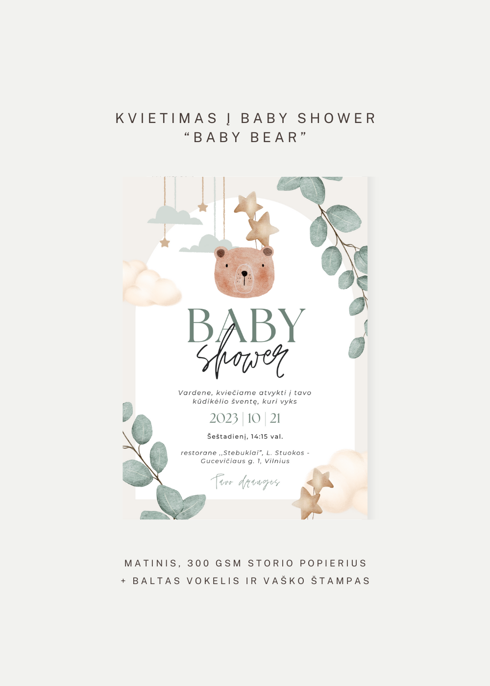 Kvietimas į Baby Shower šventę BABY BEAR