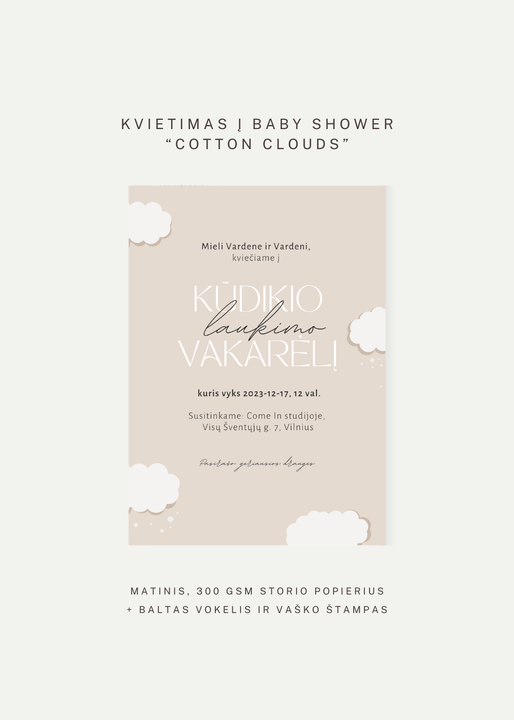 Kvietimas į Baby Shower šventę COTTON CLOUDS
