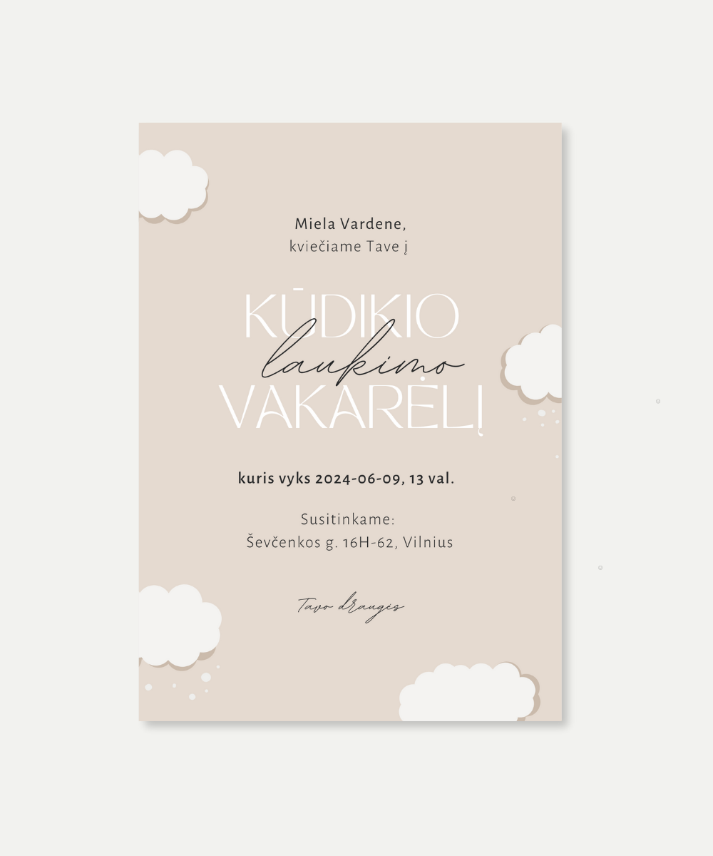 Kvietimas į Baby Shower šventę COTTON CLOUDS