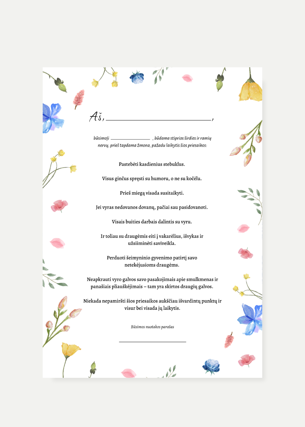 Mergvakario priesaika "FLORAL" šilkiniame popieriuje