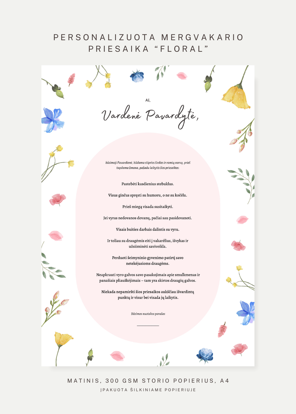 Personalizuota mergvakario priesaika "FLORAL"