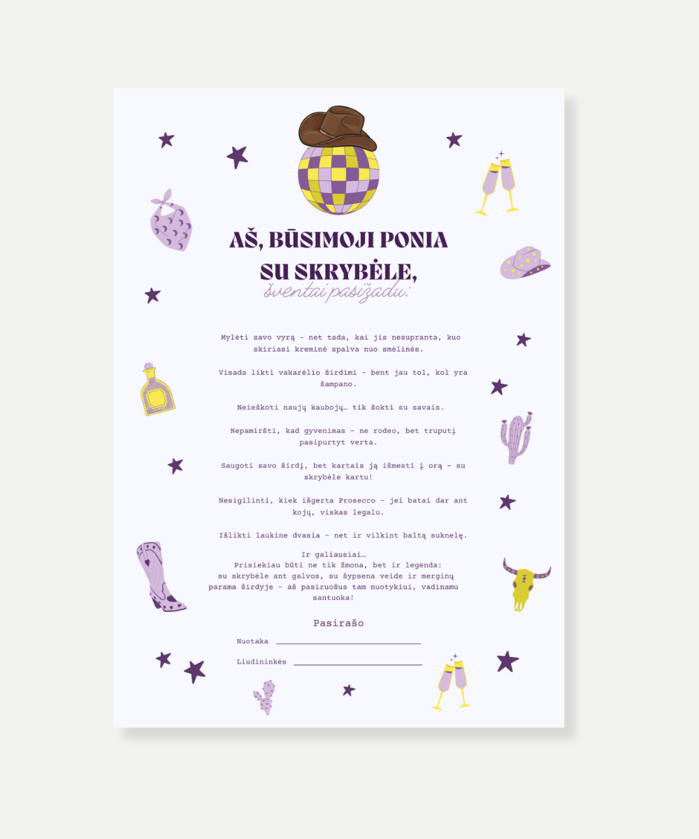Mergvakario priesaika "Yeehaw, būsima žmona!" Violet