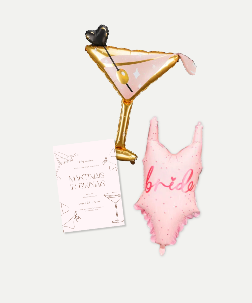 Pakvietimas į mergvakarį. Rinkinys "PINK MARTINIAI IR BIKINIAI"