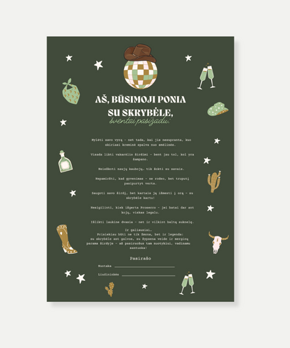 Kaubojiška mergvakario priesaika „Yeehaw, būsima žmona!“