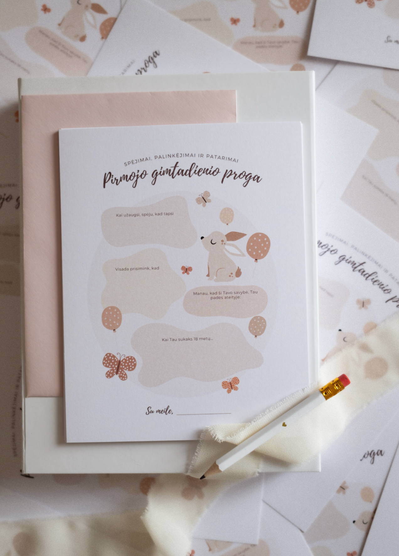 Palinkėjimų kortelės pirmojo gimtadienio proga (drugeliai)