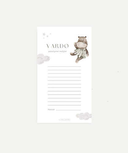 Kūdikio sutiktuvių vardo pasiūlymų mažyliui(-ei) kortelė (PDF)