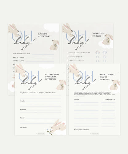 Kūdikio sutiktuvių žaidimų rinkinys "BABY BUNNY BLUE", PDF, 4 vnt.