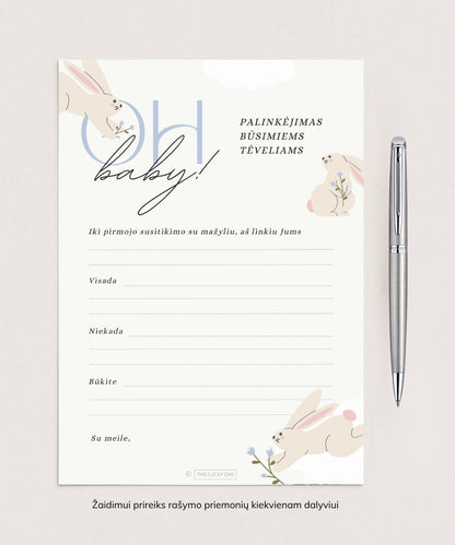 Kūdikio sutiktuvių žaidimų rinkinys "BABY BUNNY BLUE", PDF, 4 vnt.