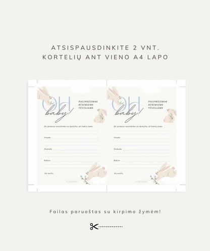 Kūdikio sutiktuvių žaidimų rinkinys "BABY BUNNY BLUE", PDF, 4 vnt.