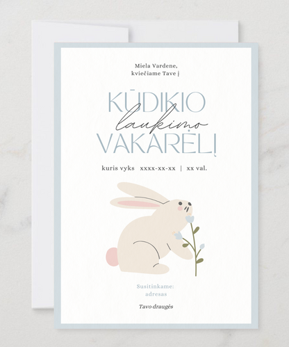 PDF kvietimas į Baby Shower BABY BUNNY BLUE