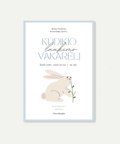 PDF kvietimas į Baby Shower BABY BUNNY BLUE