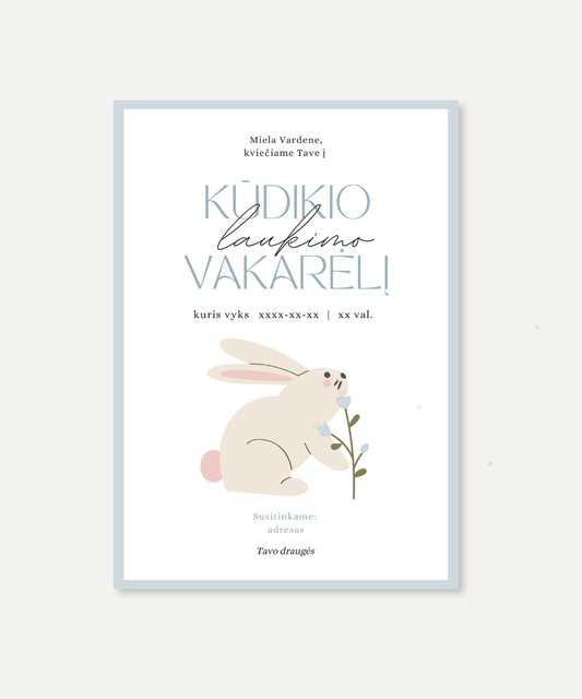 PDF kvietimas į Baby Shower BABY BUNNY BLUE