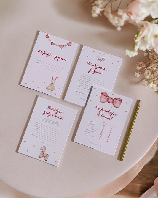 4 žaidimų rinkinys krikštynoms PINK