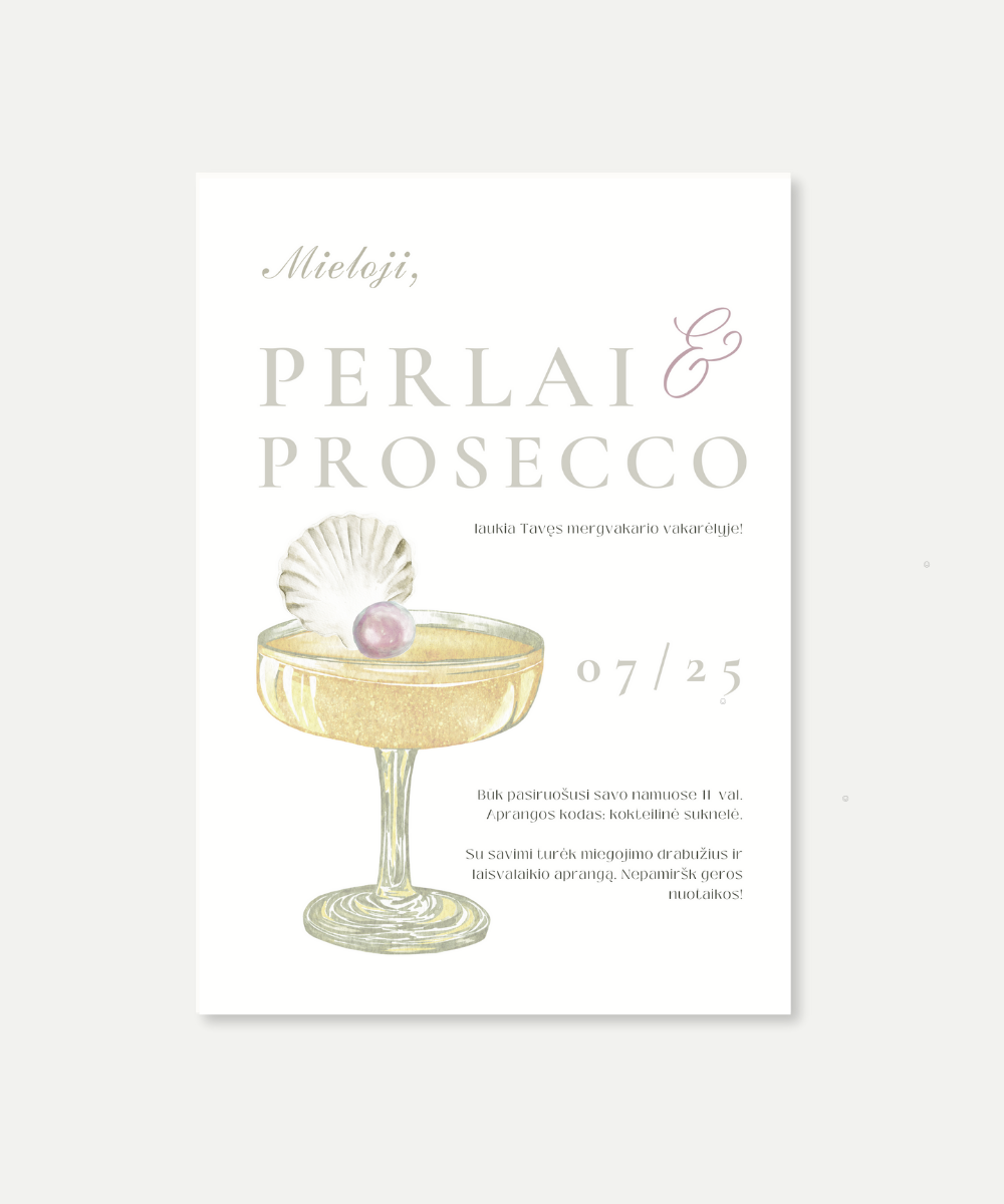PDF kvietimas į mergvakarį "PERLAI IR PROSECCO"