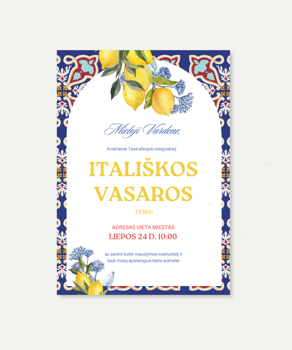 PDF kvietimas į mergvakarį "ITALIŠKA VASARA"