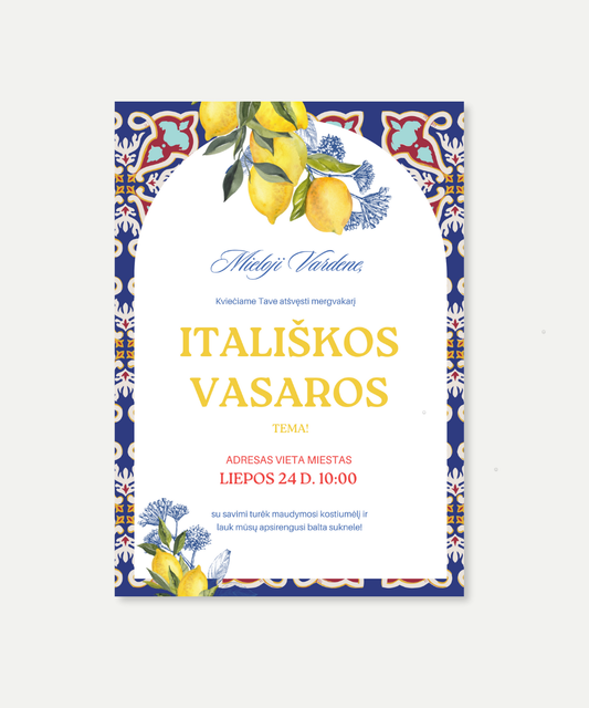 PDF kvietimas į mergvakarį "ITALIŠKA VASARA"