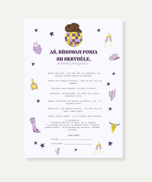 Mergvakario priesaika "Yeehaw, būsima žmona!" Violet