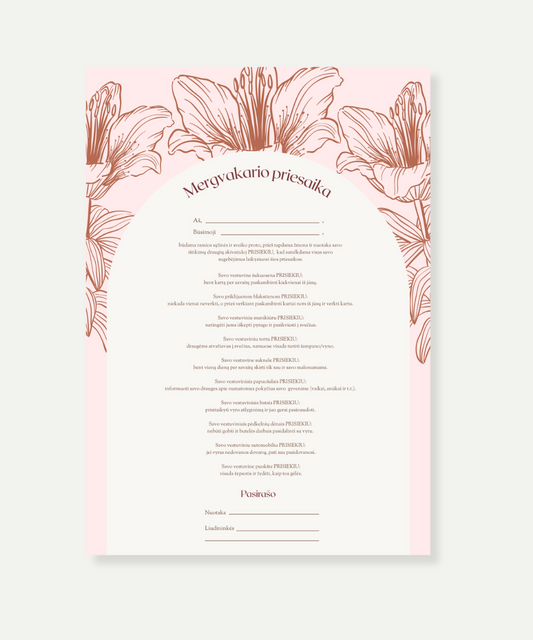 Tradicinė mergvakario priesaika Pink